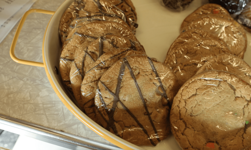 Close up of wrapped cookies on a tray at 50s train diner.